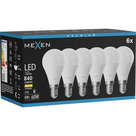 Mexen Nova 6x LED-Glühbirne E14, G45, 8W, Warm - 3000K, 840 lm - L101-E14-0830-01x06