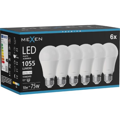 Mexen Nova 6x LED-Glühbirne E27, A60, 10W, Neutral - 4000K, 1055 lm - L100-E27-1040-01x06
