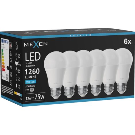 Mexen Nova 6x LED-Glühbirne E27, A60, 12W, Kalt - 6500K, 1260 lm - L100-E27-1265-01x06