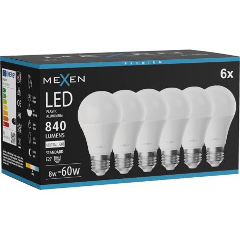 Mexen Nova 6x LED-Glühbirne E27, A60, 8W, Neutral - 4000K, 840 lm - L100-E27-0840-01x06