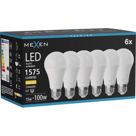 Mexen Nova 6x LED-Lampe E27, A60, 15W, Warm - 3000K, 1575 lm - L100-E27-1530-01x06
