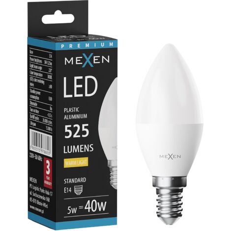 Mexen Nova Bombilla LED E14, C37, 5W, C谩lida - 3000K, 525 lm - L102-E14-0530-01
