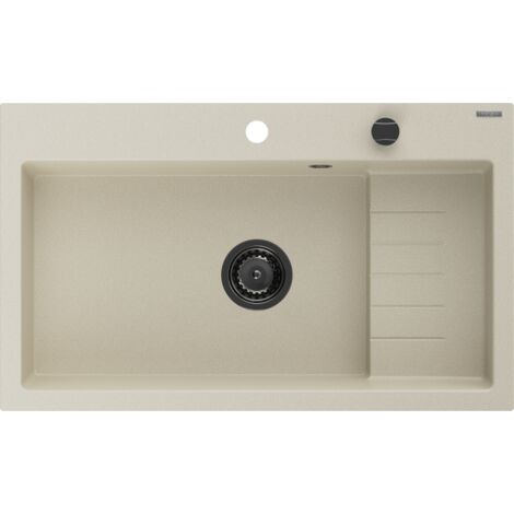 Mexen Omar fregadero de granito de 1 seno 800 x 480 mm, beige, sif贸n negro - 6520801005-69-B