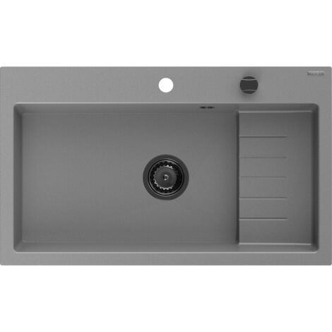 Mexen Omar Granitspüle 1-Becken 800 x 480 mm, grau, Siphon schwarz - 6520801005-71-B