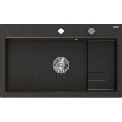 Mexen Omar lavello da cucina in granito a una vasca 800 x 480 mm, nero/oro metallizzato, sifone cromato - 6520801005-75