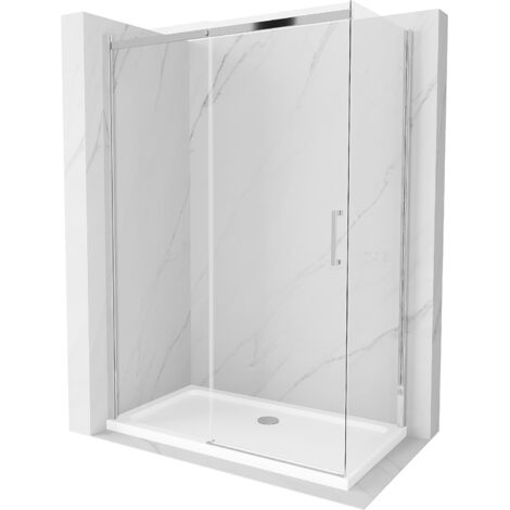 Mexen Omega cabina doccia scorrevole 130 x 70 cm, trasparente, cromo + piatto doccia Flat - 825-130-070-01-00-4010