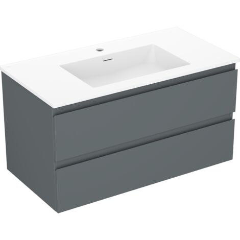 Mexen Orio 90 cm Badezimmerschrank mit Otis Waschbecken, 2 Schubladen, grafit matt/weiß matt - 91A10-09047-2-BFF66-W18M01