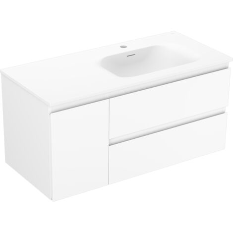 Mexen Orio armario de ba帽o 100 cm con lavabo Vela derecho, 2S, 1D, blanco mate - 91A13-10047-3-BBFFFF01-W23P01