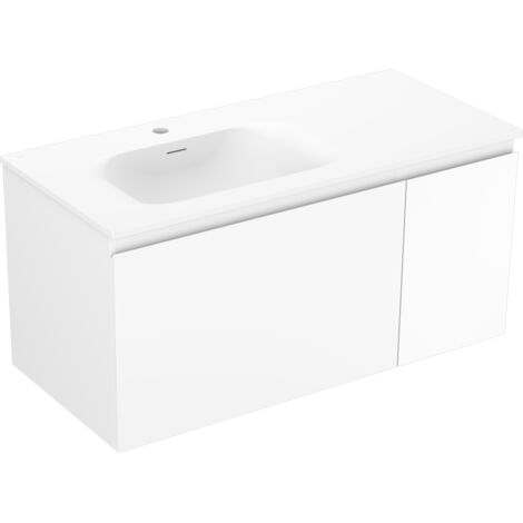 Mexen Orio armario de ba帽o 100 cm con lavabo Vela izquierdo, 1S, 1D, blanco mate - 91A13-10047-3-BBFF01-W23L01