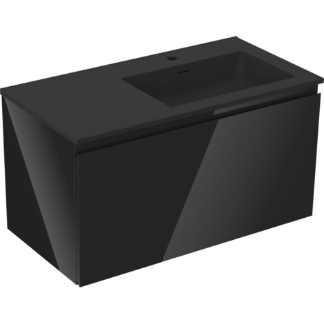 Mexen Orio armario de ba帽o 90 cm con lavabo Otis derecho, 1S, 1D, negro brillo/negro mate - 91A13-09047-3-BBFF70-W18P71