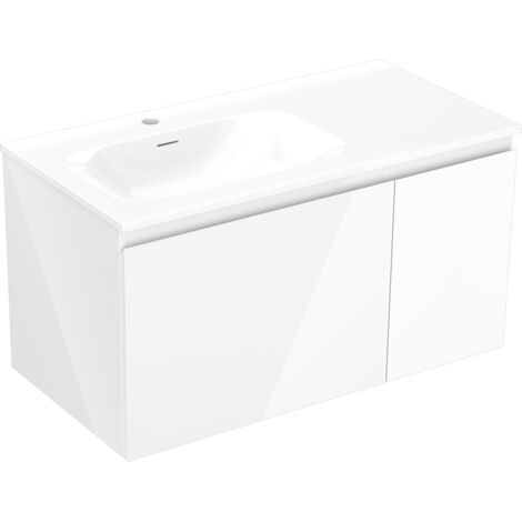 Mexen Orio armario de ba帽o 90 cm con lavabo Vela a la izquierda, 1S, 1D, blanco brillante - 91A13-09047-3-BBFF00-W23L00