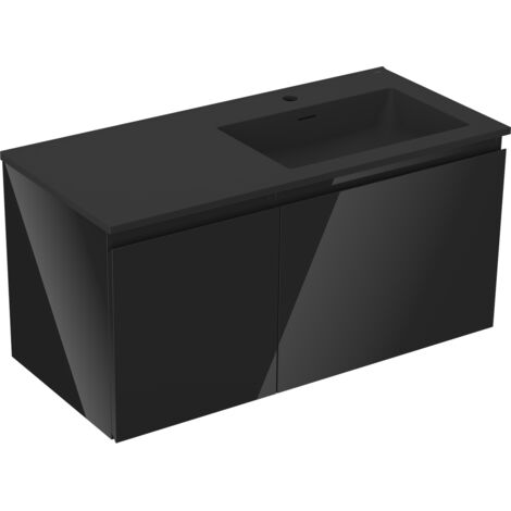 Mexen Orio armario de ba帽o de 100 cm con lavabo Otis derecha, 1S, 1D, negro brillo/negro mate - 91A13-10047-3-BBFF70-W18P71