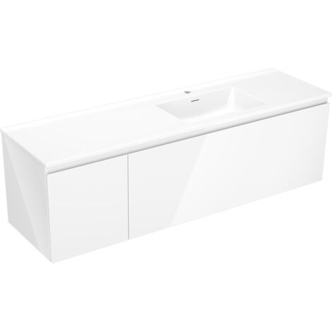 Mexen Orio armario de ba帽o de 160 cm con lavabo Otis a la derecha, 1S, 1D, blanco brillo - 91A13-16047-3-BBFF00-W18P00