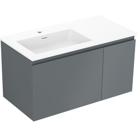 Mexen Orio armoire de salle de bain 90 cm avec lavabo Otis gauche, 1S, 1D, graphite mat/blanc mat - 91A13-09047-3-BBFF66-W18L01