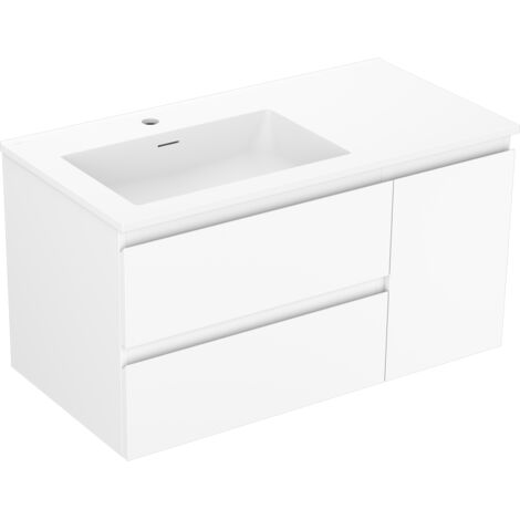 Mexen Orio armoire de salle de bain 90 cm avec lavabo Otis gauche, 2S, 1D, blanc mat - 91A13-09047-3-BBFFF01-W18L01