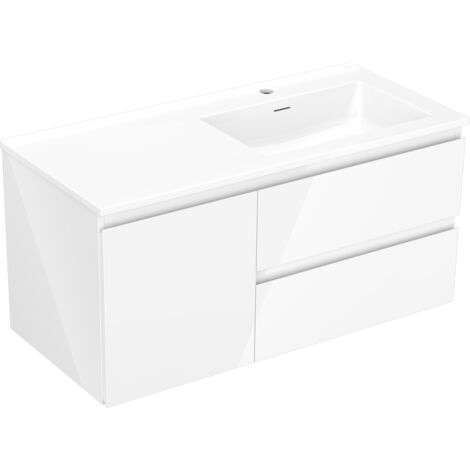 Mexen Orio armoire de salle de bains 100 cm avec lavabo Otis droit, 2S, 1D, blanc brillant - 91A13-10047-3-BBFFF00-W18P00