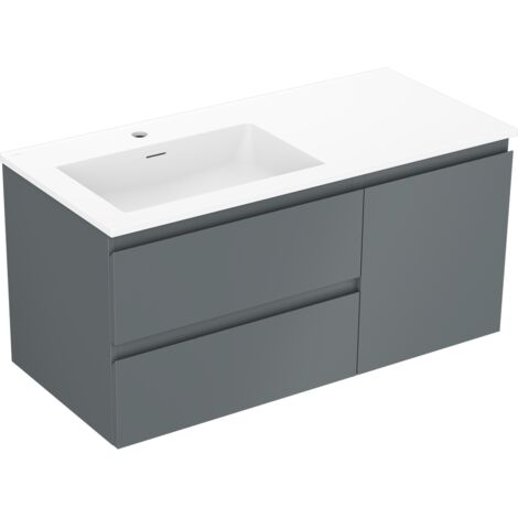 Mexen Orio Badezimmerschrank 100 cm mit linkem Otis Waschbecken, 2S, 1D, grafit matt/weiß matt - 91A13-10047-3-BBFFF66-W18L01