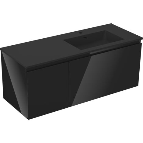 Mexen Orio Badezimmerschrank 120 cm mit Waschbecken Otis rechts, 1S, 1D, schwarzer Glanz/schwarzer Matt - 91A13-12047-3-BBFF70-