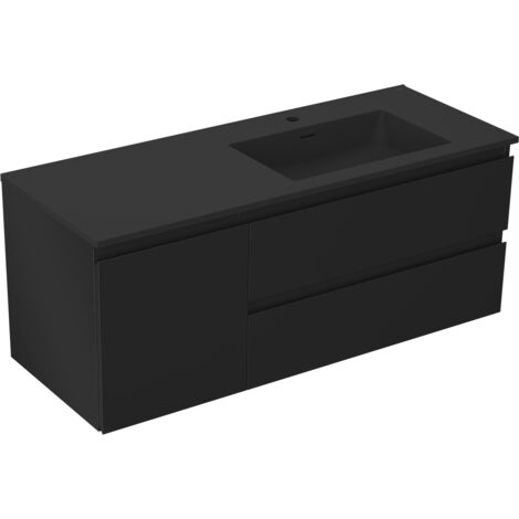 Mexen Orio Badezimmerschrank 120 cm mit Waschbecken Otis rechts, 2S, 1D, schwarz matt - 91A13-12047-3-BBFFF71-W18P71