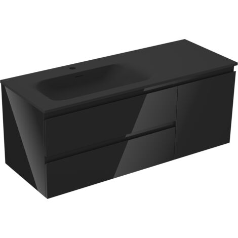 Mexen Orio Badezimmerschrank 120 cm mit Waschbecken Vela links, 2S, 1D, Schwarz Hochglanz/Schwarz Matt - 91A13-12047-3-BBFFF70-