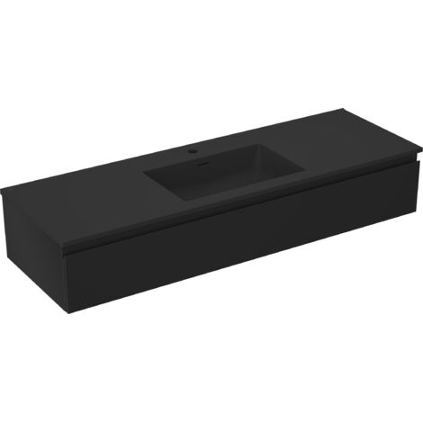 Mexen Orio Badezimmerschrank 140 cm mit Waschbecken Otis, 1 Schublade, schwarz matt - 91A10-14023-1-BF71-W18M71