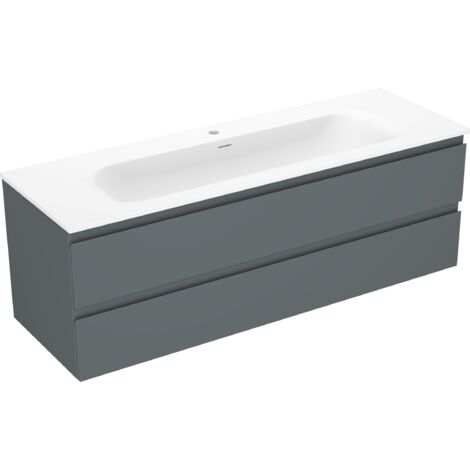Mexen Orio Badezimmerschrank 140 cm mit Waschbecken Vela, 2 Schubladen, Grafit matt/Weiß matt - 91A10-14047-2-BFF66-W23M01