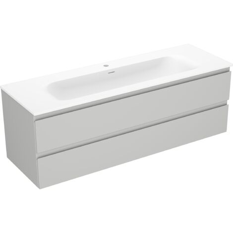 Mexen Orio Badezimmerschrank 140 cm mit Waschbecken Vela, 2 Schubladen, grau matt/weiß matt - 91A10-14047-2-BFF62-W23M01