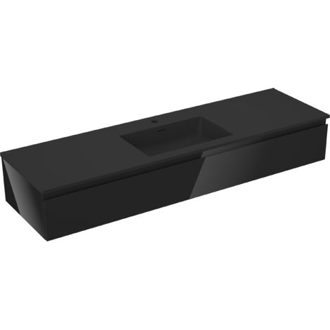 Mexen Orio Badezimmerschrank 160 cm mit Waschbecken Otis, 1 Schublade, schwarz glänzend/schwarz matt - 91A10-16023-1-BF70-W18M7