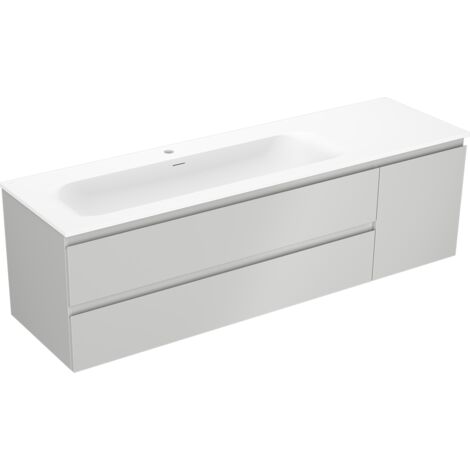 Mexen Orio Badezimmerschrank 160 cm mit Waschbecken Vela links, 2S, 1D, grau matt/weiß matt - 91A13-16047-3-BBFFF62-W23L01