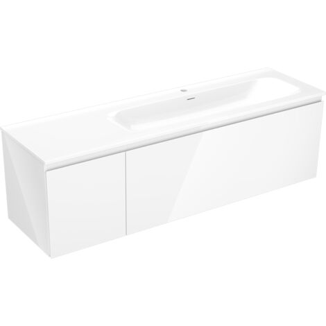 Mexen Orio Badezimmerschrank 160 cm mit Waschbecken Vela rechts, 1S, 1D, weiß glänzend - 91A13-16047-3-BBFF00-W23P00
