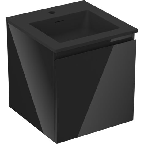 Mexen Orio Badezimmerschrank 45 cm mit Waschbecken Otis, 1 Schublade, schwarz glänzend/schwarz matt - 91A10-04547-1-BF70-W18M71