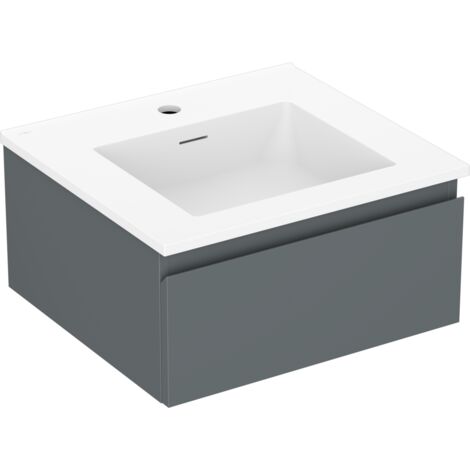 Mexen Orio Badezimmerschrank 50 cm mit Waschbecken Otis, 1 Schublade, Graphit matt/Weiß matt - 91A10-05023-1-BF66-W18M01