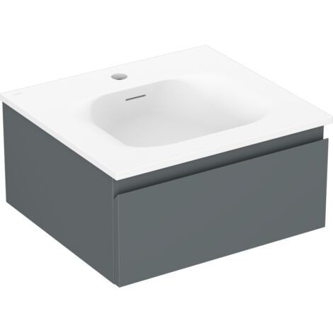 Mexen Orio Badezimmerschrank 50 cm mit Waschbecken Vela, 1 Schublade, Grafit matt/Weiß matt - 91A10-05023-1-BF66-W23M01