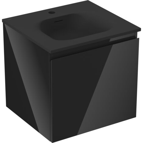 Mexen Orio Badezimmerschrank 50 cm mit Waschbecken Vela, 1 Schublade, Schwarz glänzend/Schwarz matt - 91A10-05047-1-BF70-W23M71