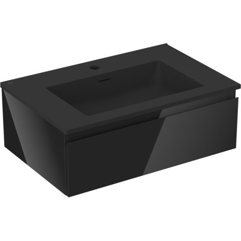 Mexen Orio Badezimmerschrank 70 cm mit Waschbecken Otis, 1 Schublade, Schwarz Hochglanz/Schwarz Matt - 91A10-07023-1-BF70-W18M7