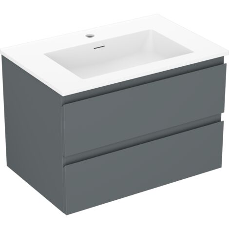 Mexen Orio Badezimmerschrank 70 cm mit Waschbecken Otis, 2 Schubladen, Graphit Matt/Weiß Matt - 91A10-07047-2-BFF66-W18M01