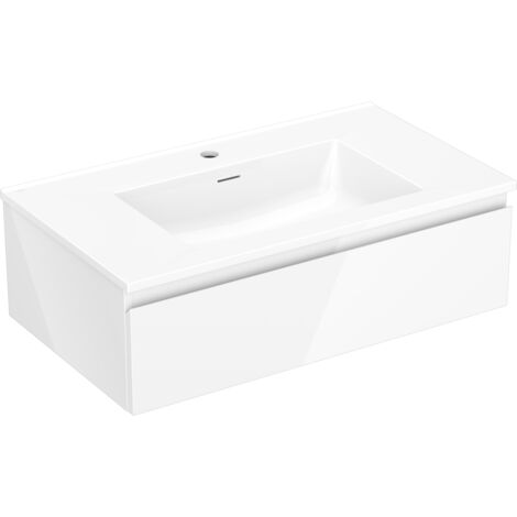 Mexen Orio Badezimmerschrank 80 cm mit Waschbecken Otis, 1 Schublade, weiß glänzend - 91A10-08023-1-BF00-W18M00