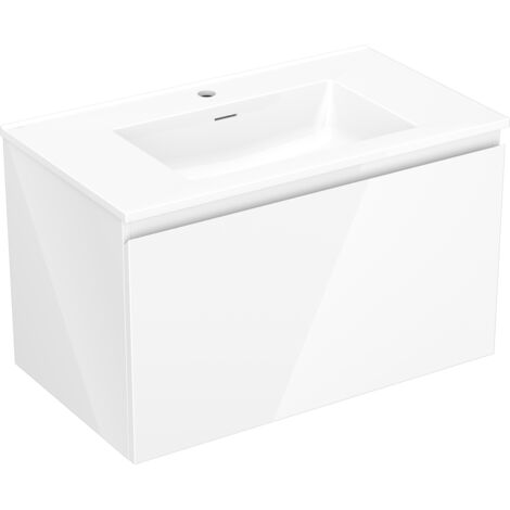 Mexen Orio Badezimmerschrank 80 cm mit Waschbecken Otis, 1 Schublade, weiß glänzend - 91A10-08047-1-BF00-W18M00