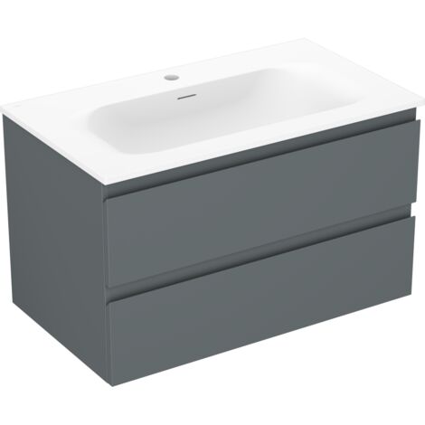 Mexen Orio Badezimmerschrank 80 cm mit Waschbecken Vela, 2 Schubladen, Graphit matt/weiß matt - 91A10-08047-2-BFF66-W23M01
