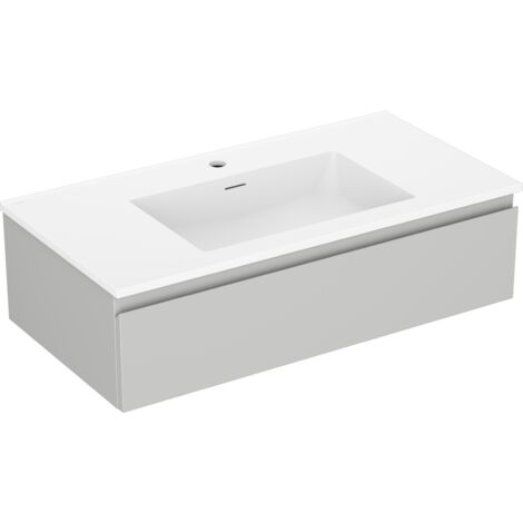 Mexen Orio Badezimmerschrank 90 cm mit Waschbecken Otis, 1 Schublade, grau matt/weiß matt - 91A10-09023-1-BF62-W18M01
