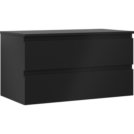 Mexen Orio Badezimmerschrank für Waschbecken 90 cm mit Platte, 2 Schubladen, schwarz matt - 91A10-09047-2-BFFC71