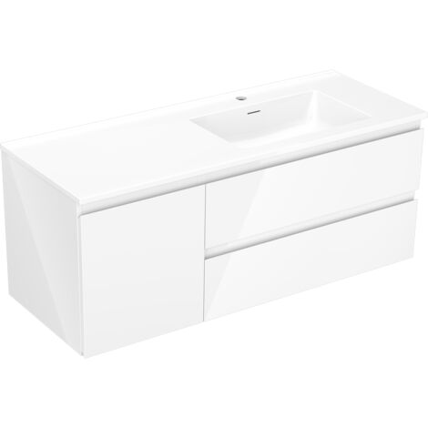 Mexen Orio Badezimmerunterschrank 120 cm mit Waschbecken Otis rechts, 2S, 1D, weiß glänzend - 91A13-12047-3-BBFFF00-W18P00