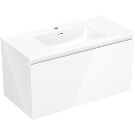 Mexen Orio Badezimmerunterschrank 90 cm mit Waschbecken Otis, 1 Schublade, weiß glänzend - 91A10-09047-1-BF00-W18M00