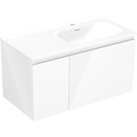 Mexen Orio gabinete de ba帽o 90 cm con lavabo Vela a la derecha, 1S, 1D, blanco brillo - 91A13-09047-3-BBFF00-W23P00