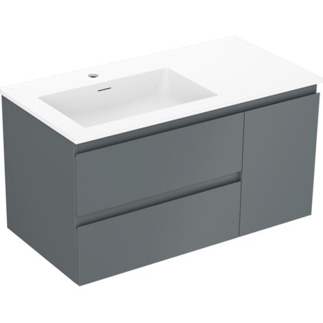 Mexen Orio meuble de salle de bain 90 cm avec lavabo Otis gauche, 2S, 1D, graphite mat/blanc mat - 91A13-09047-3-BBFFF66-W18L01