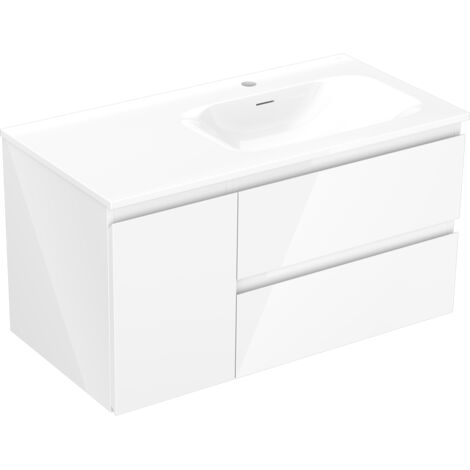 Mexen Orio meuble de salle de bain 90 cm avec lavabo Vela à droite, 2S, 1D, blanc brillant - 91A13-09047-3-BBFFF00-W23P00
