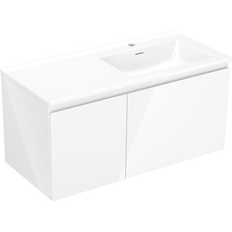 Mexen Orio meuble de salle de bains 100 cm avec lavabo Otis droit, 1S, 1D, blanc brillant - 91A13-10047-3-BBFF00-W18P00