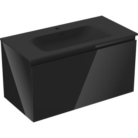 Mexen Orio meuble de salle de bains 90 cm avec lavabo Vela, 1 tiroir, noir brillant/noir mat - 91A10-09047-1-BF70-W23M71