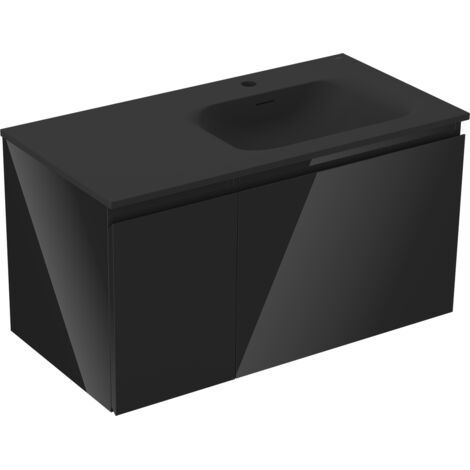 Mexen Orio meuble de salle de bains 90 cm avec lavabo Vela à droite, 1S, 1D, noir brillant/noir mat - 91A13-09047-3-BBFF70-W23P