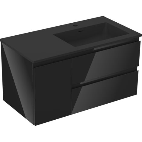 Mexen Orio mobile bagno 90 cm con lavabo Otis destro, 2S, 1D, nero lucido/nero opaco - 91A13-09047-3-BBFFF70-W18P71